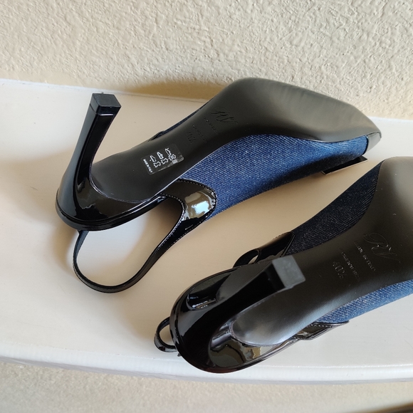 Roger Vivier Blue Denim/Black Leather Slingback New - Picture 5 of 11